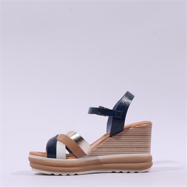 Oh My Sandals Strappy High Wedge - Navy Metallic Combi